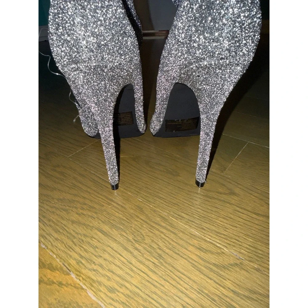 Vicky Silver Glitter Ankle Boots Pointed Toe Stiletto Heel Metallic Booties 10